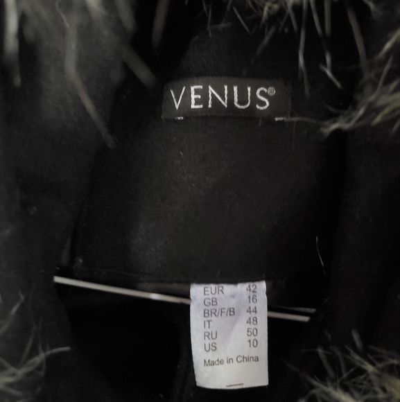 Venus Black Faux Fur Trim Coat - Picture 5 of 6